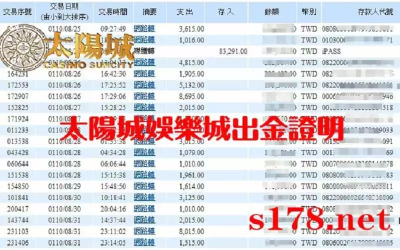 太陽城娛樂城玩家出金圖 誠信無可比擬
